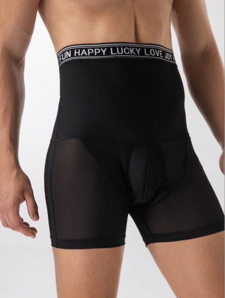 Men's Letter Tape Contrast Mesh Breathable Shaping Bottom Shapewear